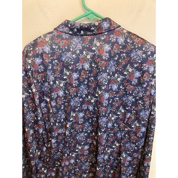 90's Vintage Long Sleeve Silky Floral Collared Double Button Blouse Size XL - Picture 12 of 12
